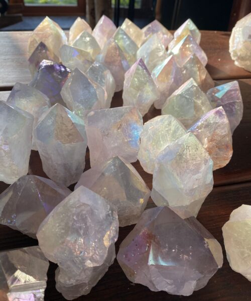 Premium Angel Aura Crystal Clear Quartz Point Tower approx. 200-300g - H8 x W7cm