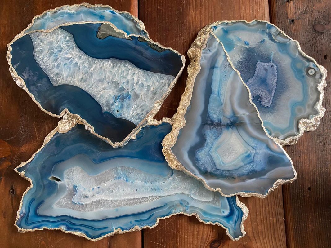 Blue Agate Silver Platters Group rotated