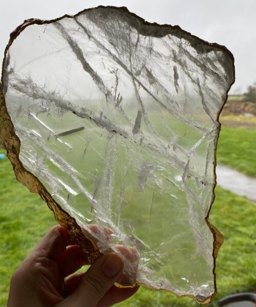 Large Premium Clear Quartz Natural Shape Gold Edge Platter 1 / Cheeseboard / Tray / Sign Board L26xW19xD1cm - 898g - Image 11