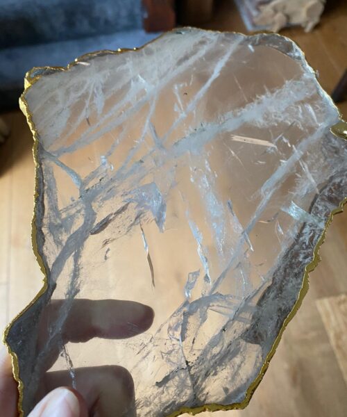 Large Premium Clear Quartz Natural Shape Gold Edge Platter 1 / Cheeseboard / Tray / Sign Board L26xW19xD1cm - 898g - Image 13