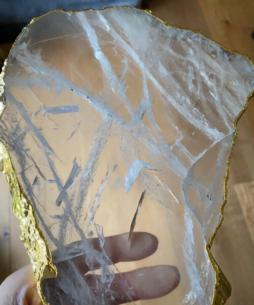 Large Premium Clear Quartz Natural Shape Gold Edge Platter 1 / Cheeseboard / Tray / Sign Board L26xW19xD1cm - 898g - Image 14