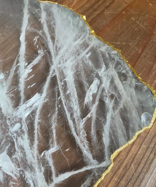 Large Premium Clear Quartz Natural Shape Gold Edge Platter 1 / Cheeseboard / Tray / Sign Board L26xW19xD1cm - 898g - Image 3