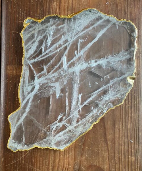 Large Premium Clear Quartz Natural Shape Gold Edge Platter 1 / Cheeseboard / Tray / Sign Board L26xW19xD1cm - 898g - Image 4