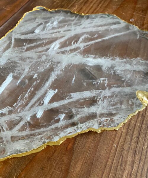 Large Premium Clear Quartz Natural Shape Gold Edge Platter 1 / Cheeseboard / Tray / Sign Board L26xW19xD1cm - 898g - Image 6