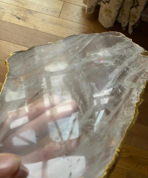 Large Premium Clear Quartz Natural Shape Gold Edge Platter 1 / Cheeseboard / Tray / Sign Board L26xW19xD1cm - 898g - Image 7