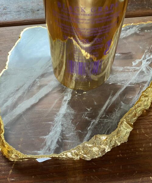Large Premium Clear Quartz Natural Shape Gold Edge Platter 1 / Cheeseboard / Tray / Sign Board L26xW19xD1cm - 898g - Image 9