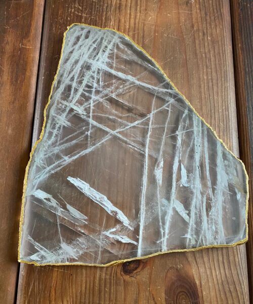 Large Premium Clear Quartz Natural Shape Gold Edge Platter 2 / Cheeseboard / Tray / Sign Board L31xW24xD1cm - 1352g