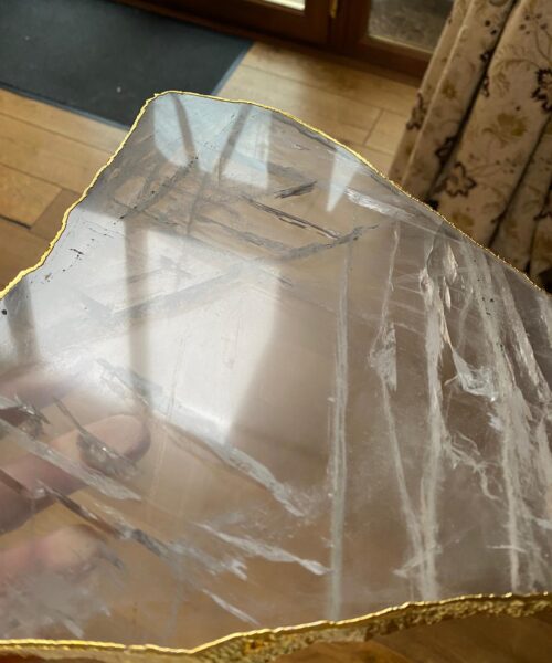 Large Premium Clear Quartz Natural Shape Gold Edge Platter 2 / Cheeseboard / Tray / Sign Board L31xW24xD1cm - 1352g - Image 11