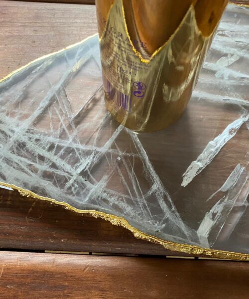 Large Premium Clear Quartz Natural Shape Gold Edge Platter 2 / Cheeseboard / Tray / Sign Board L31xW24xD1cm - 1352g - Image 12