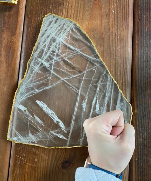 Large Premium Clear Quartz Natural Shape Gold Edge Platter 2 / Cheeseboard / Tray / Sign Board L31xW24xD1cm - 1352g - Image 14
