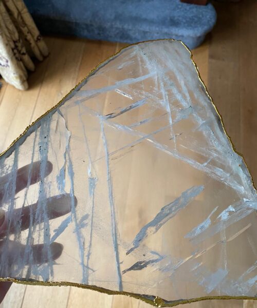 Large Premium Clear Quartz Natural Shape Gold Edge Platter 2 / Cheeseboard / Tray / Sign Board L31xW24xD1cm - 1352g - Image 17