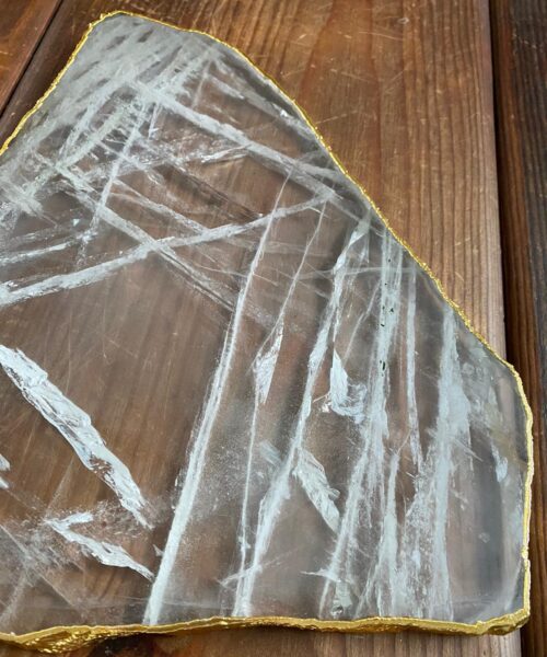 Large Premium Clear Quartz Natural Shape Gold Edge Platter 2 / Cheeseboard / Tray / Sign Board L31xW24xD1cm - 1352g - Image 4