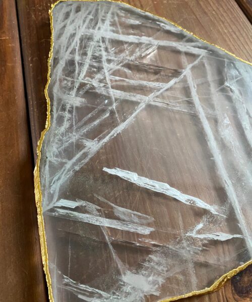 Large Premium Clear Quartz Natural Shape Gold Edge Platter 2 / Cheeseboard / Tray / Sign Board L31xW24xD1cm - 1352g - Image 5