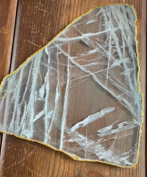 Large Premium Clear Quartz Natural Shape Gold Edge Platter 2 / Cheeseboard / Tray / Sign Board L31xW24xD1cm - 1352g - Image 6