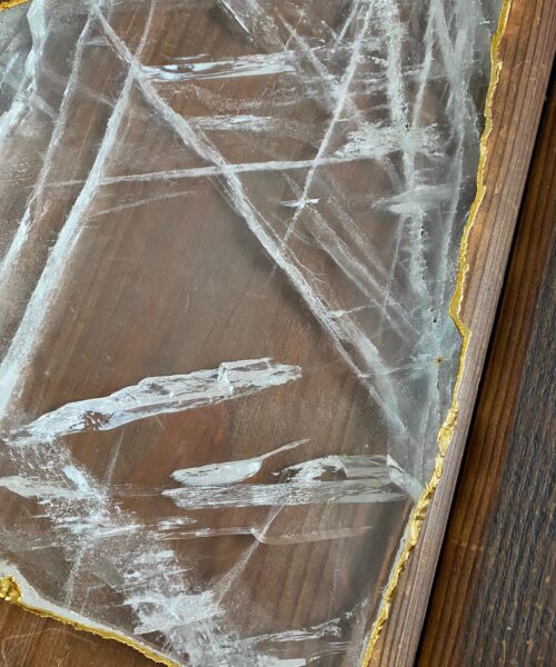 Large Premium Clear Quartz Natural Shape Gold Edge Platter 2 / Cheeseboard / Tray / Sign Board L31xW24xD1cm - 1352g - Image 7