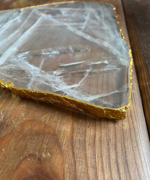 Large Premium Clear Quartz Natural Shape Gold Edge Platter 2 / Cheeseboard / Tray / Sign Board L31xW24xD1cm - 1352g - Image 9