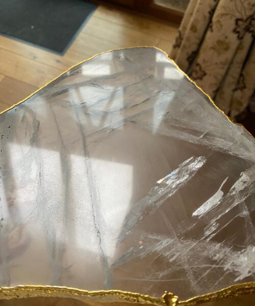 Large Premium Clear Quartz Natural Shape Gold Edge Platter 2 / Cheeseboard / Tray / Sign Board L31xW24xD1cm - 1352g - Image 10