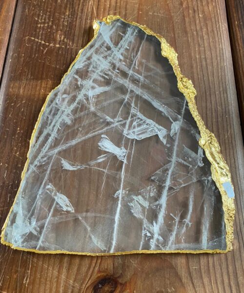Large Premium Clear Quartz Natural Shape Gold Edge Platter 3 / Cheeseboard / Tray / Sign Board L23xW18xD1cm - 830g