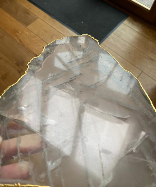 Large Premium Clear Quartz Natural Shape Gold Edge Platter 3 / Cheeseboard / Tray / Sign Board L23xW18xD1cm - 830g - Image 11