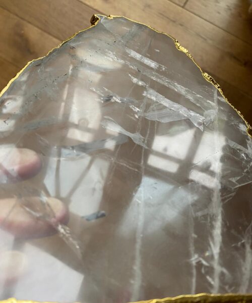 Large Premium Clear Quartz Natural Shape Gold Edge Platter 3 / Cheeseboard / Tray / Sign Board L23xW18xD1cm - 830g - Image 12