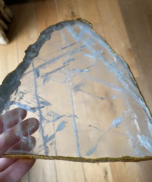 Large Premium Clear Quartz Natural Shape Gold Edge Platter 3 / Cheeseboard / Tray / Sign Board L23xW18xD1cm - 830g - Image 15