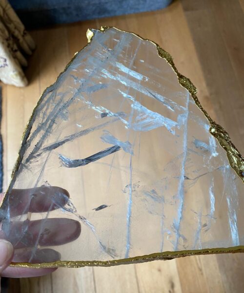 Large Premium Clear Quartz Natural Shape Gold Edge Platter 3 / Cheeseboard / Tray / Sign Board L23xW18xD1cm - 830g - Image 16