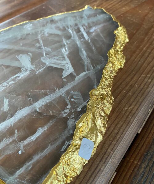 Alternative view of Large Premium Clear Quartz Natural Shape Gold Edge Platter 3 / Cheeseboard / Tray / Sign Board L23xW18xD1cm - 830g