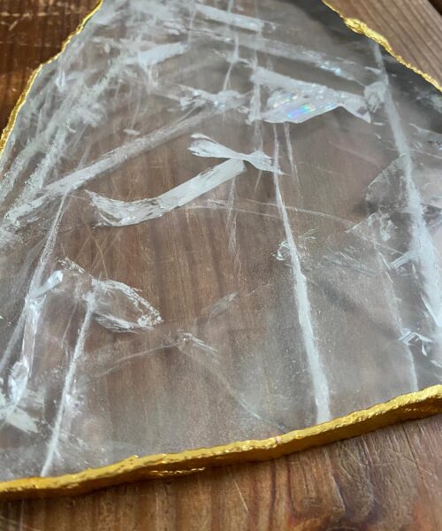 Large Premium Clear Quartz Natural Shape Gold Edge Platter 3 / Cheeseboard / Tray / Sign Board L23xW18xD1cm - 830g - Image 3