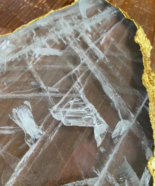 Large Premium Clear Quartz Natural Shape Gold Edge Platter 3 / Cheeseboard / Tray / Sign Board L23xW18xD1cm - 830g - Image 4