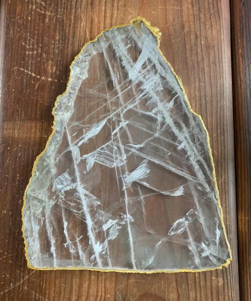 Large Premium Clear Quartz Natural Shape Gold Edge Platter 3 / Cheeseboard / Tray / Sign Board L23xW18xD1cm - 830g - Image 5