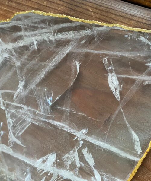 Large Premium Clear Quartz Natural Shape Gold Edge Platter 3 / Cheeseboard / Tray / Sign Board L23xW18xD1cm - 830g - Image 6