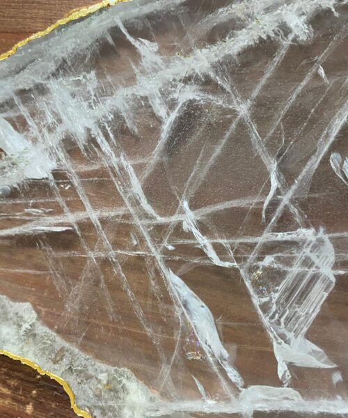 Large Premium Clear Quartz Natural Shape Gold Edge Platter 3 / Cheeseboard / Tray / Sign Board L23xW18xD1cm - 830g - Image 7