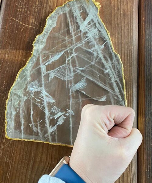 Large Premium Clear Quartz Natural Shape Gold Edge Platter 3 / Cheeseboard / Tray / Sign Board L23xW18xD1cm - 830g - Image 8