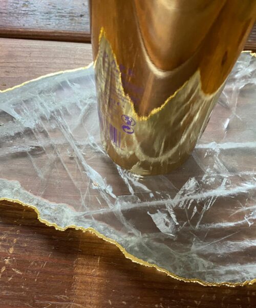 Large Premium Clear Quartz Natural Shape Gold Edge Platter 3 / Cheeseboard / Tray / Sign Board L23xW18xD1cm - 830g - Image 9