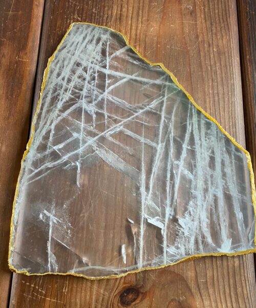 Large Premium Clear Quartz Natural Shape Gold Edge Platter 4 / Cheeseboard / Tray / Sign Board L27xW24xD1cm - 1335g
