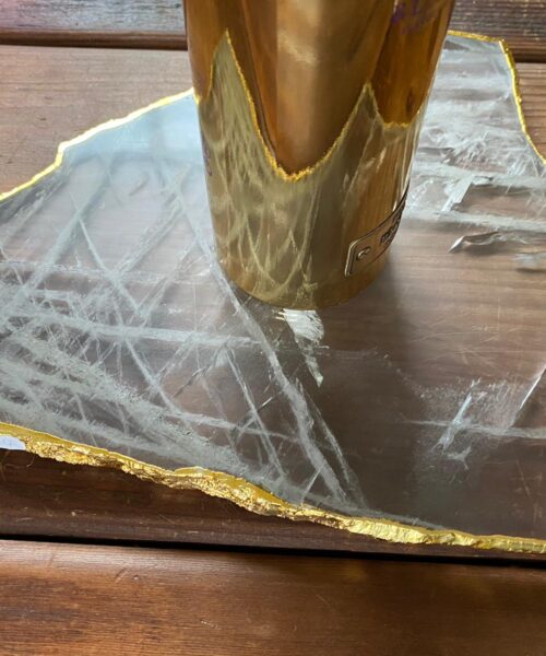 Large Premium Clear Quartz Natural Shape Gold Edge Platter 4 / Cheeseboard / Tray / Sign Board L27xW24xD1cm - 1335g - Image 11
