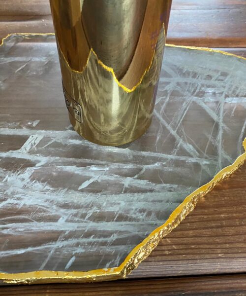 Large Premium Clear Quartz Natural Shape Gold Edge Platter 4 / Cheeseboard / Tray / Sign Board L27xW24xD1cm - 1335g - Image 12