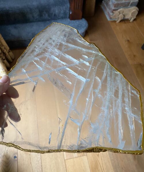 Large Premium Clear Quartz Natural Shape Gold Edge Platter 4 / Cheeseboard / Tray / Sign Board L27xW24xD1cm - 1335g - Image 15