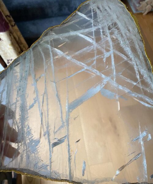 Large Premium Clear Quartz Natural Shape Gold Edge Platter 4 / Cheeseboard / Tray / Sign Board L27xW24xD1cm - 1335g - Image 16