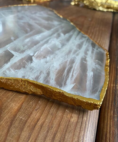 Alternative view of Large Premium Clear Quartz Natural Shape Gold Edge Platter 4 / Cheeseboard / Tray / Sign Board L27xW24xD1cm - 1335g