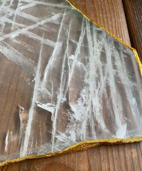 Large Premium Clear Quartz Natural Shape Gold Edge Platter 4 / Cheeseboard / Tray / Sign Board L27xW24xD1cm - 1335g - Image 3