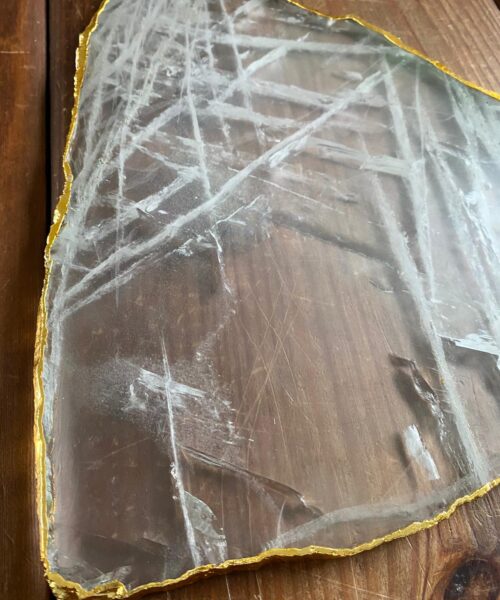 Large Premium Clear Quartz Natural Shape Gold Edge Platter 4 / Cheeseboard / Tray / Sign Board L27xW24xD1cm - 1335g - Image 4
