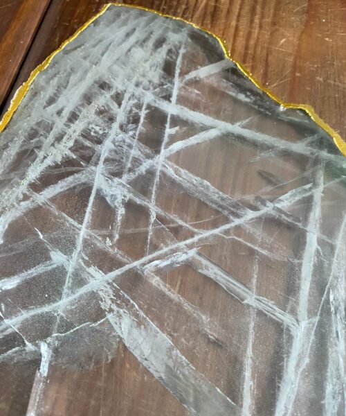 Large Premium Clear Quartz Natural Shape Gold Edge Platter 4 / Cheeseboard / Tray / Sign Board L27xW24xD1cm - 1335g - Image 5