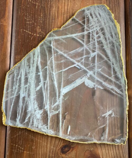 Large Premium Clear Quartz Natural Shape Gold Edge Platter 4 / Cheeseboard / Tray / Sign Board L27xW24xD1cm - 1335g - Image 6