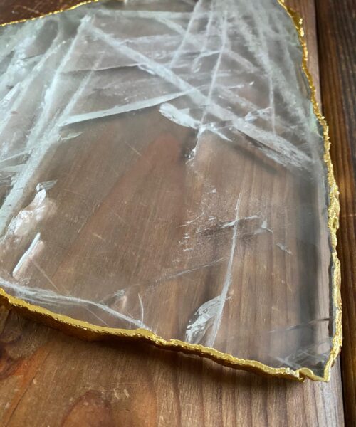 Large Premium Clear Quartz Natural Shape Gold Edge Platter 4 / Cheeseboard / Tray / Sign Board L27xW24xD1cm - 1335g - Image 7