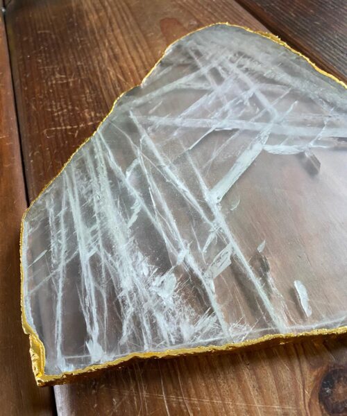 Large Premium Clear Quartz Natural Shape Gold Edge Platter 4 / Cheeseboard / Tray / Sign Board L27xW24xD1cm - 1335g - Image 8