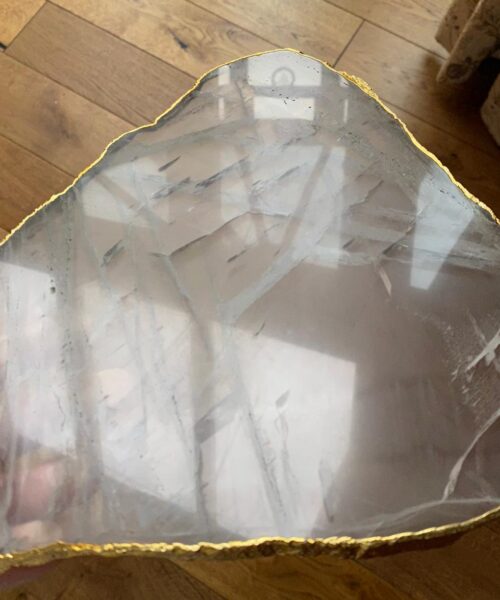 Large Premium Clear Quartz Natural Shape Gold Edge Platter 4 / Cheeseboard / Tray / Sign Board L27xW24xD1cm - 1335g - Image 9