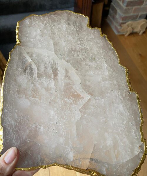 Large Premium Clear Quartz Natural Shape Gold Edge Platter 5 / Cheeseboard / Tray / Sign Board L26xW20xD1cm - 976g - Image 12