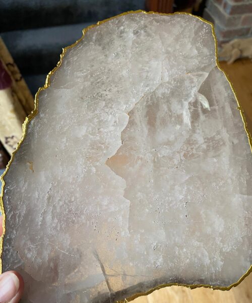 Large Premium Clear Quartz Natural Shape Gold Edge Platter 5 / Cheeseboard / Tray / Sign Board L26xW20xD1cm - 976g - Image 13