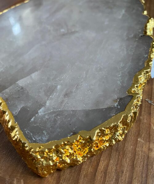 Alternative view of Large Premium Clear Quartz Natural Shape Gold Edge Platter 5 / Cheeseboard / Tray / Sign Board L26xW20xD1cm - 976g